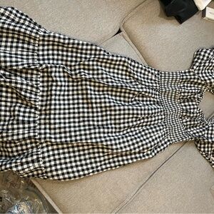 J. Crew Smocked Waist Puff Sleeve Black and White Gingham Dress Size S Women’s